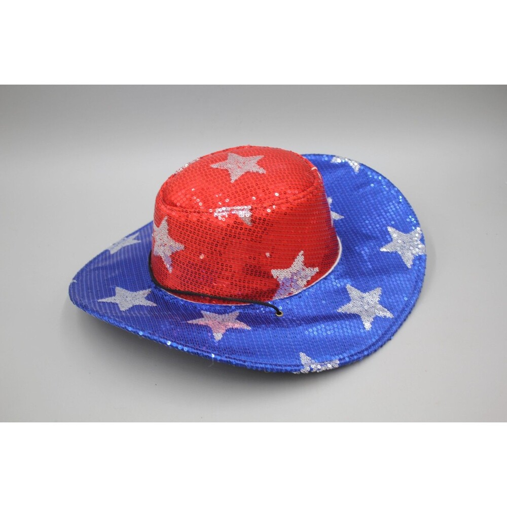 4th JULY COWBOY HAT Light-up Sequin Red White Blue Adult Patriotic America OSFM